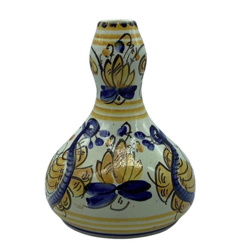 Vintage German Ceramic Vase With Floral Motif 7"‎ Yellow Blue